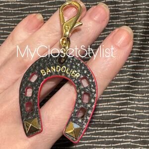 New BANDOLIER Gold Sarah Studded Lucky Horseshoe PURSE BAG CHARM! Black Leather
